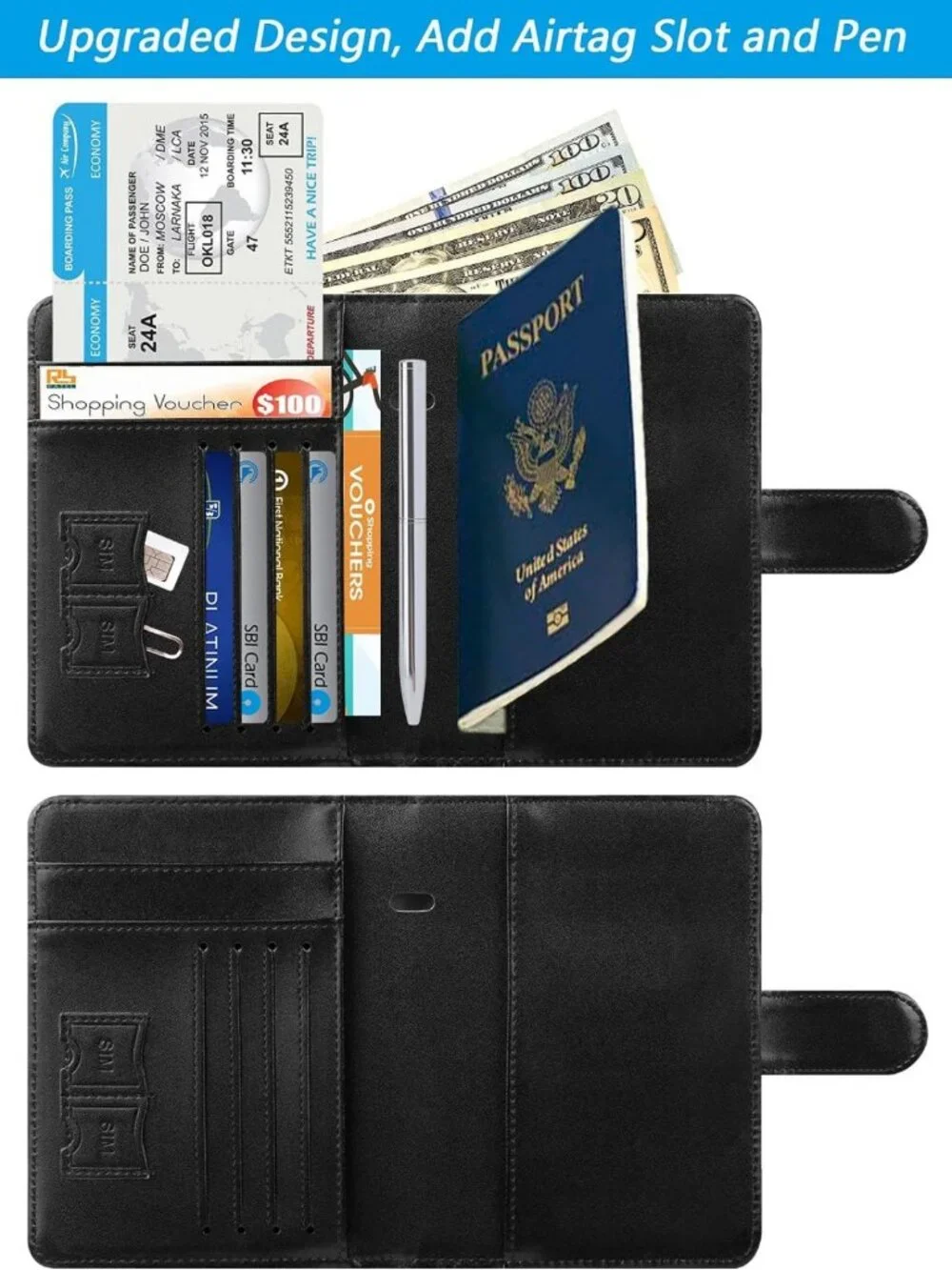 RFID Blocking Leather Passport Holder with Airtag Slot | Travel Wallet & Luggage